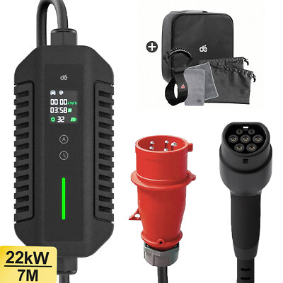 Mobile Wallbox 22kW Ladekabel CEE 32A auf Typ 2 mit Einstellbarer Ladeleistung