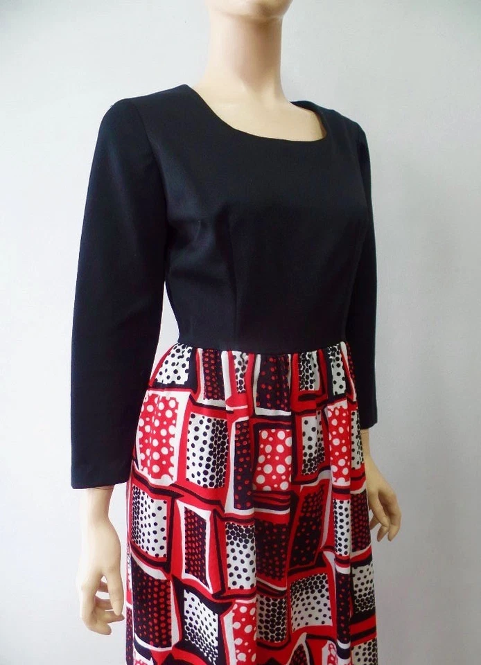 Vestido maxi vintage anos 70 Lee Morton Mod hippie vermelho bolinhas P M - Imagem 3 de 4