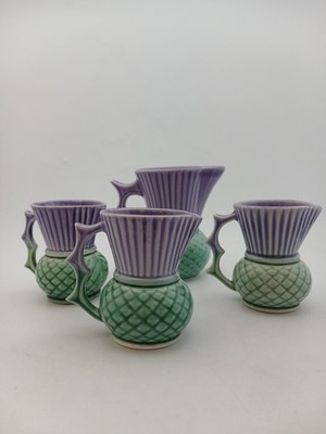 4er Set Vintage Schottische Distel Grün & Lila Krüge