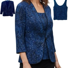 ONYX Nite 90's Blazer & Tank/Top Set Sapphire Blue Glitter Metallic Made/USA S 