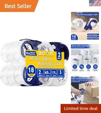Durable Heavy Duty Packing Tape - 18 Rolls, BOPP Adhesive with Handy Dispensers