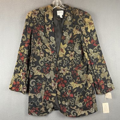 VTG Giraffe Jacket Sz 8 NWT Floral Black Lined Blazer Tapestry Women Lovely Nice