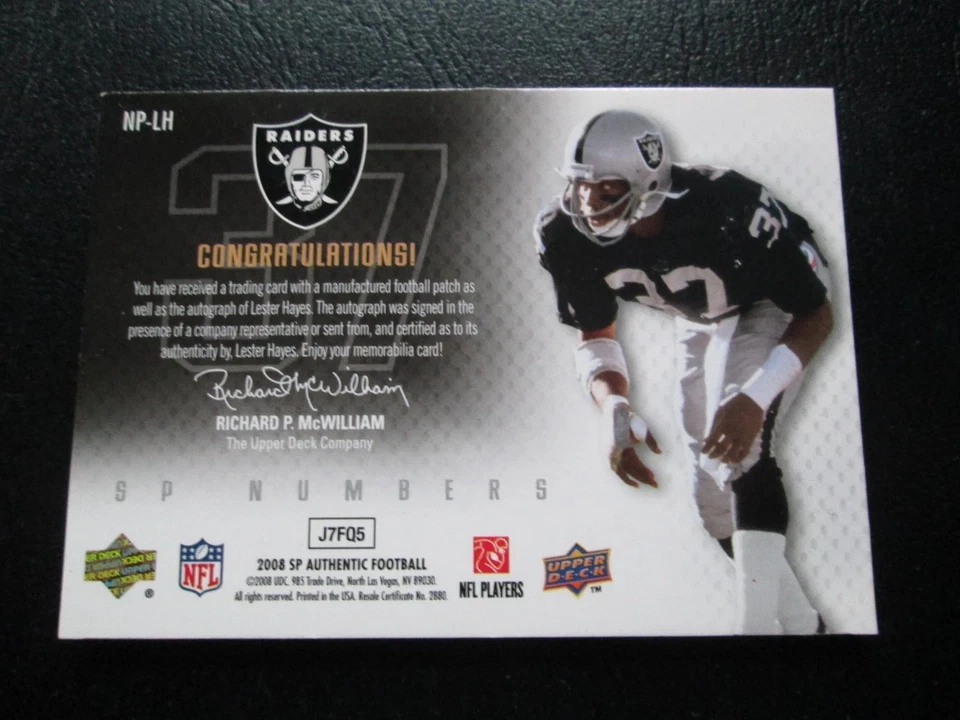 2008 SP Authentic Lester Hayes Numbers Signatures Patch Auto #/150 Raiders - Image 2 of 2