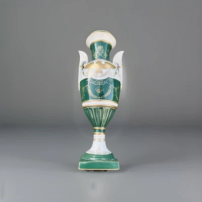 VASE AMPHORE ancien Porcelaine style EMPIRE Napoléon 1er décor Aigle Vert Et Or - Photo 1/4