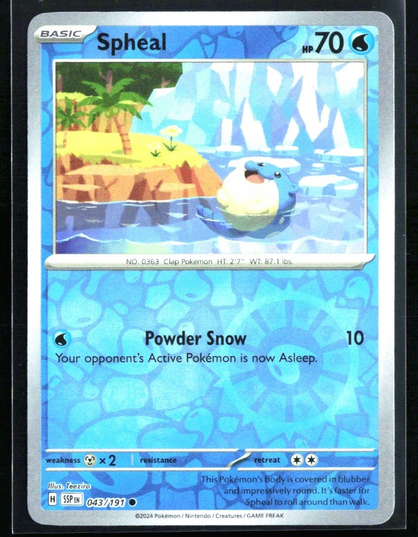 2024 Scarlet & Violet Series - Surging Sparks Spheal #43 Reverse Holo Pokemon