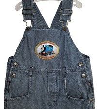 Thomas Tank Engine Bib Overalls Train Conductor Pants 3T Striped Denim Jeans Boy