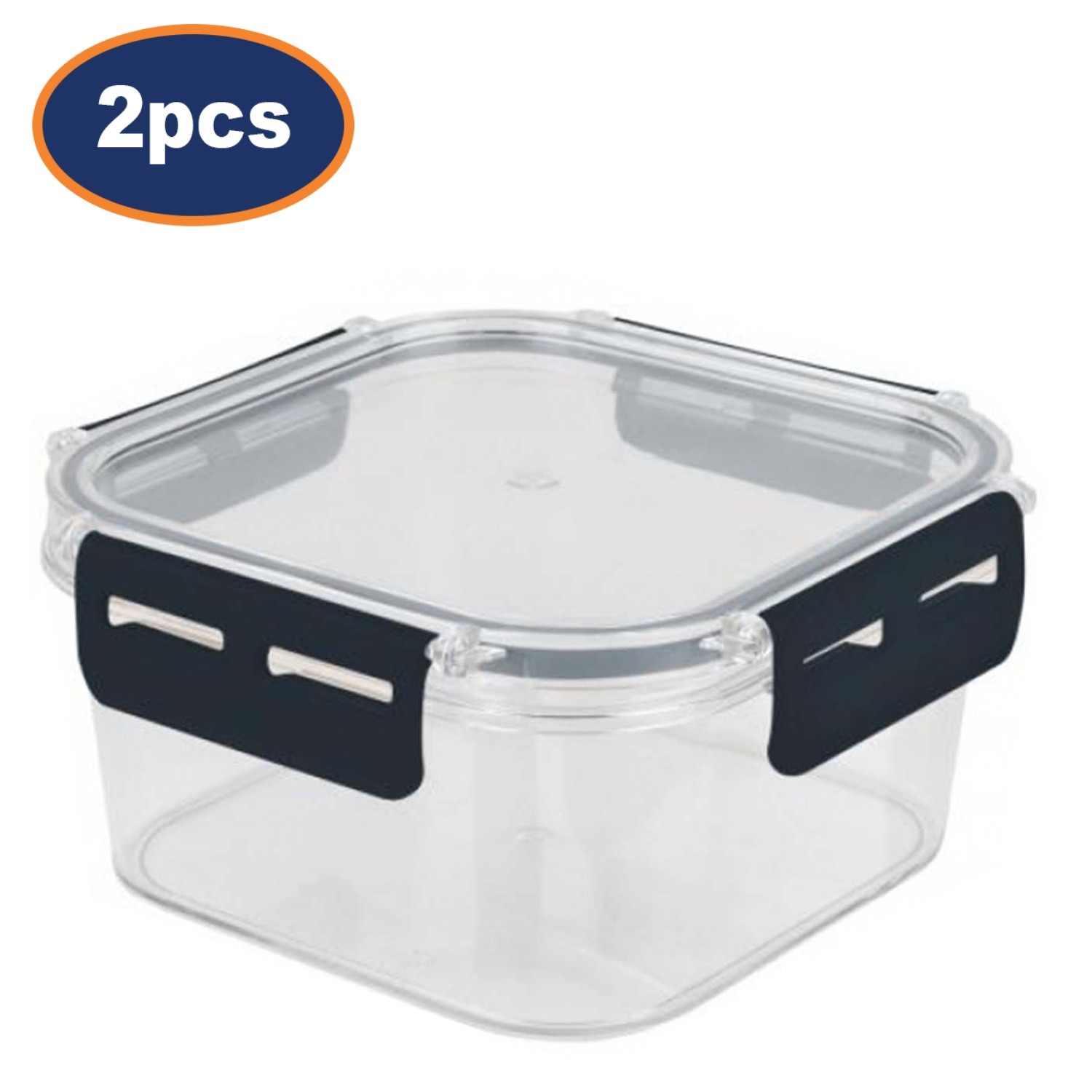 Food Storage Container 900ml Clear Clip Lid Airtight Plastic Blue Reusable 2Pcs