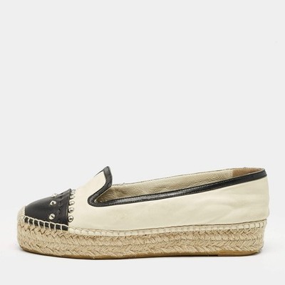 Alexander McQueen Beige Schwarz Leder Nieten Espadrille Flats Größe 37