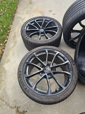 C7 Corvette Grand Sport Wheels Front Rims & Tires PAIR x2 OEM Black 84073056