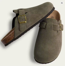 Vintage Clogs Unisex Kork Fußbett Pantoletten Leder Look bequem Sommer