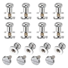 12Set Round Head Button Stud Screw 6mm Brass Chicago Screws Button Rivets Silver