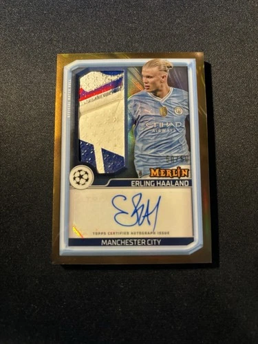 2023 Topps Merlin UEFA Club Competition Erling Haaland Auto Gold /50 Match Ball