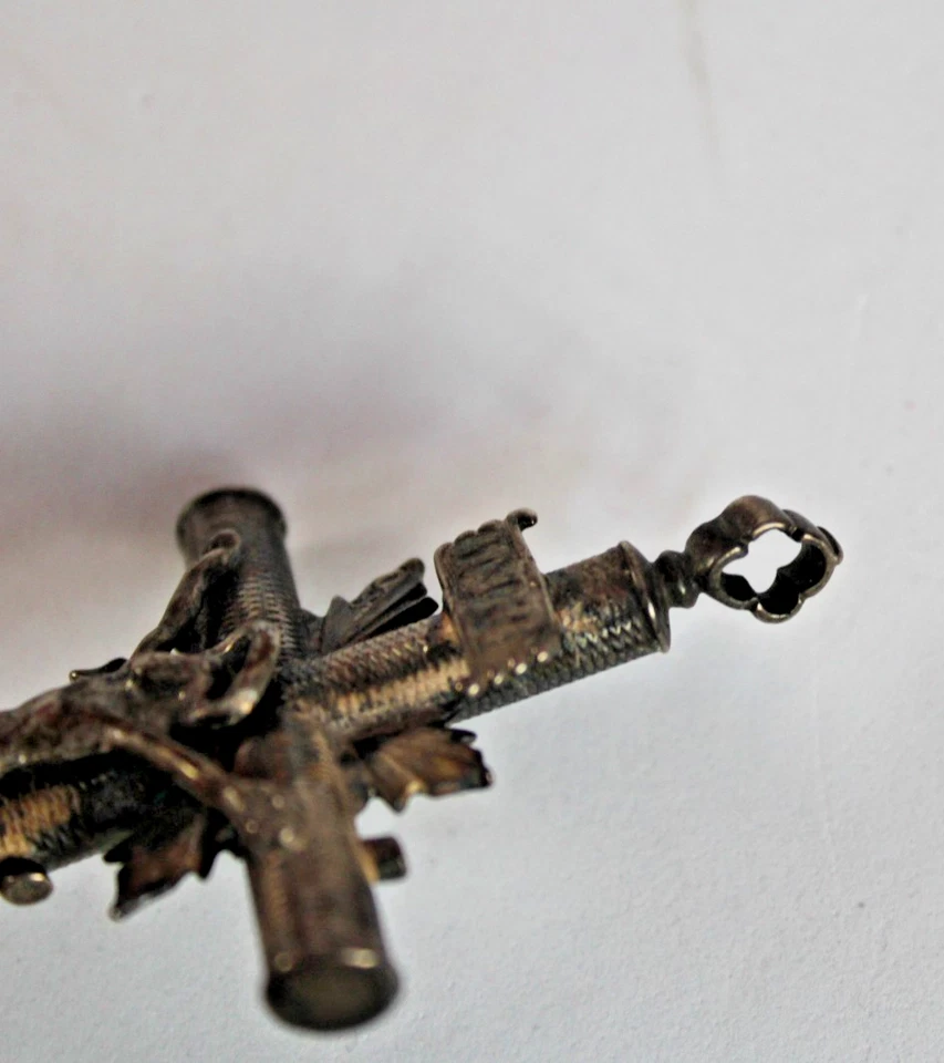 L68-CROCEFISSO-CROCE ARGENTO-XVIII SECOLO-ROSARIO CHIESA RELIGIONE EX VOTO SACRO - Immagine 3 di 4