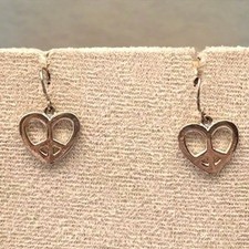 Vintage Silver-Tone Heart Peace Sign Earrings Boho Hippie Y2K Dangles Statement