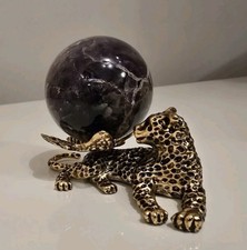 Natural Amethyst crystal Sphere ball Leopard butterfly golden stand decor