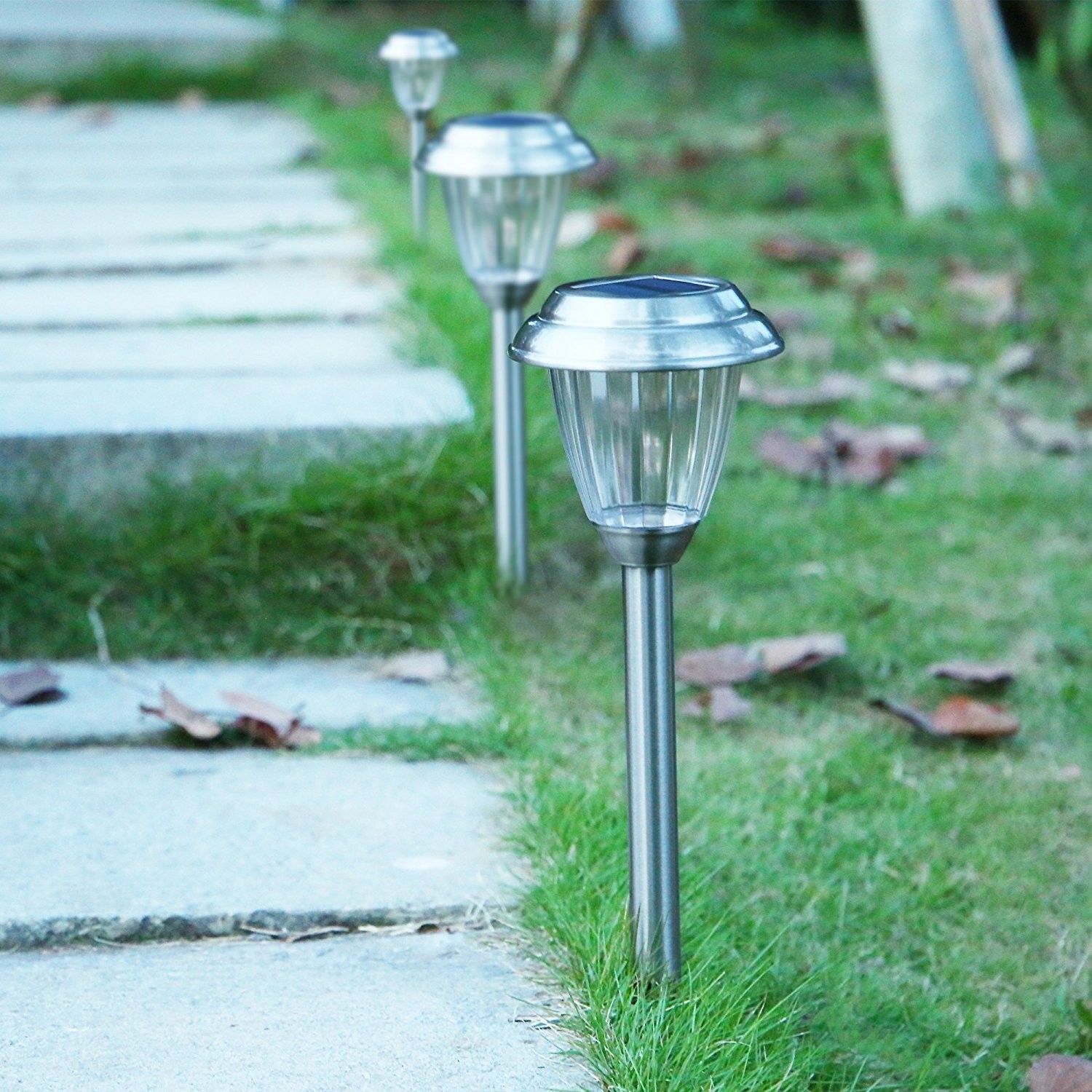 Solar Outdoor Lights 8-Pack Stainless Steel Pathway Landscape Lights for Outd...