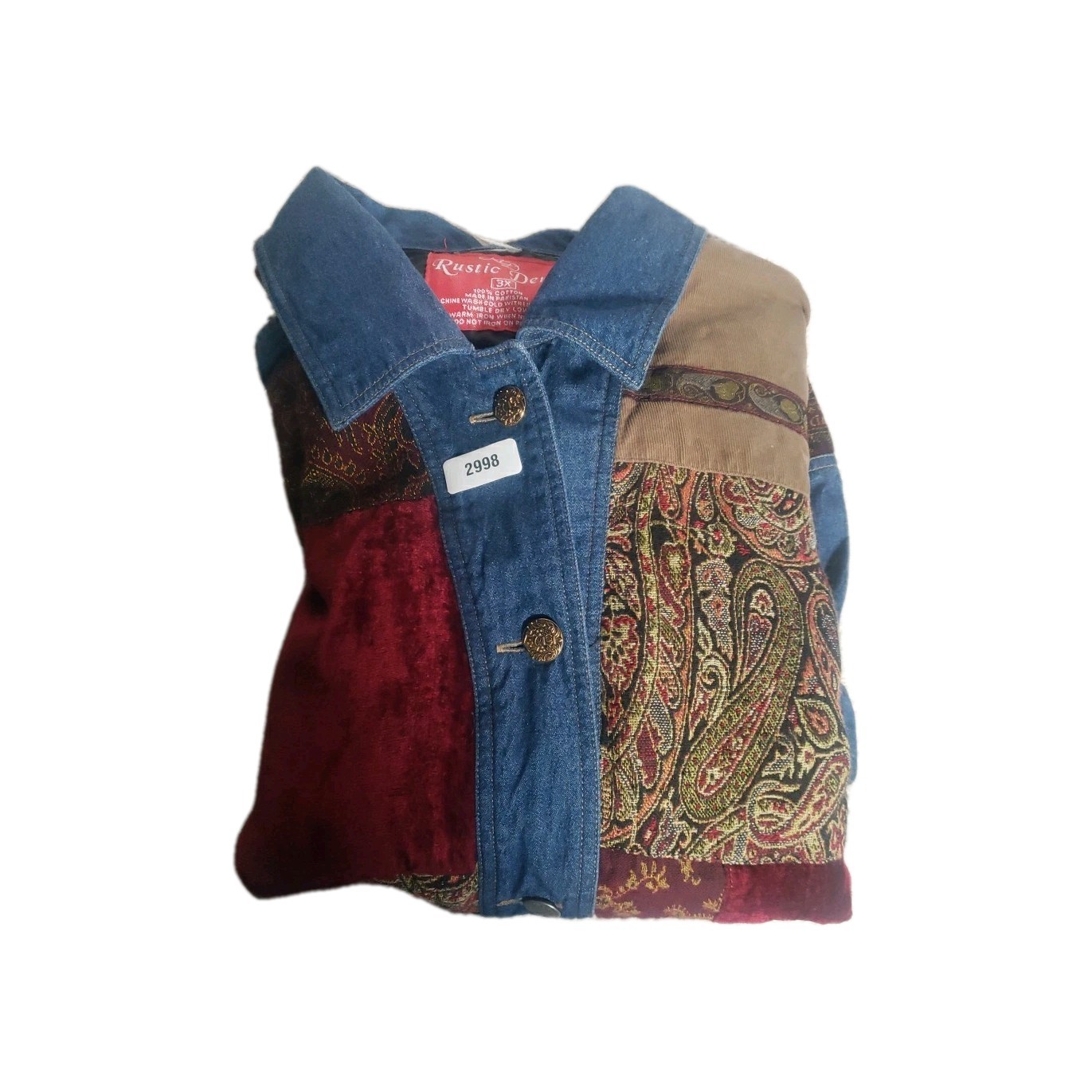 Rustic Denim Patchwork Shirt Button Front Tunic C… - image 5