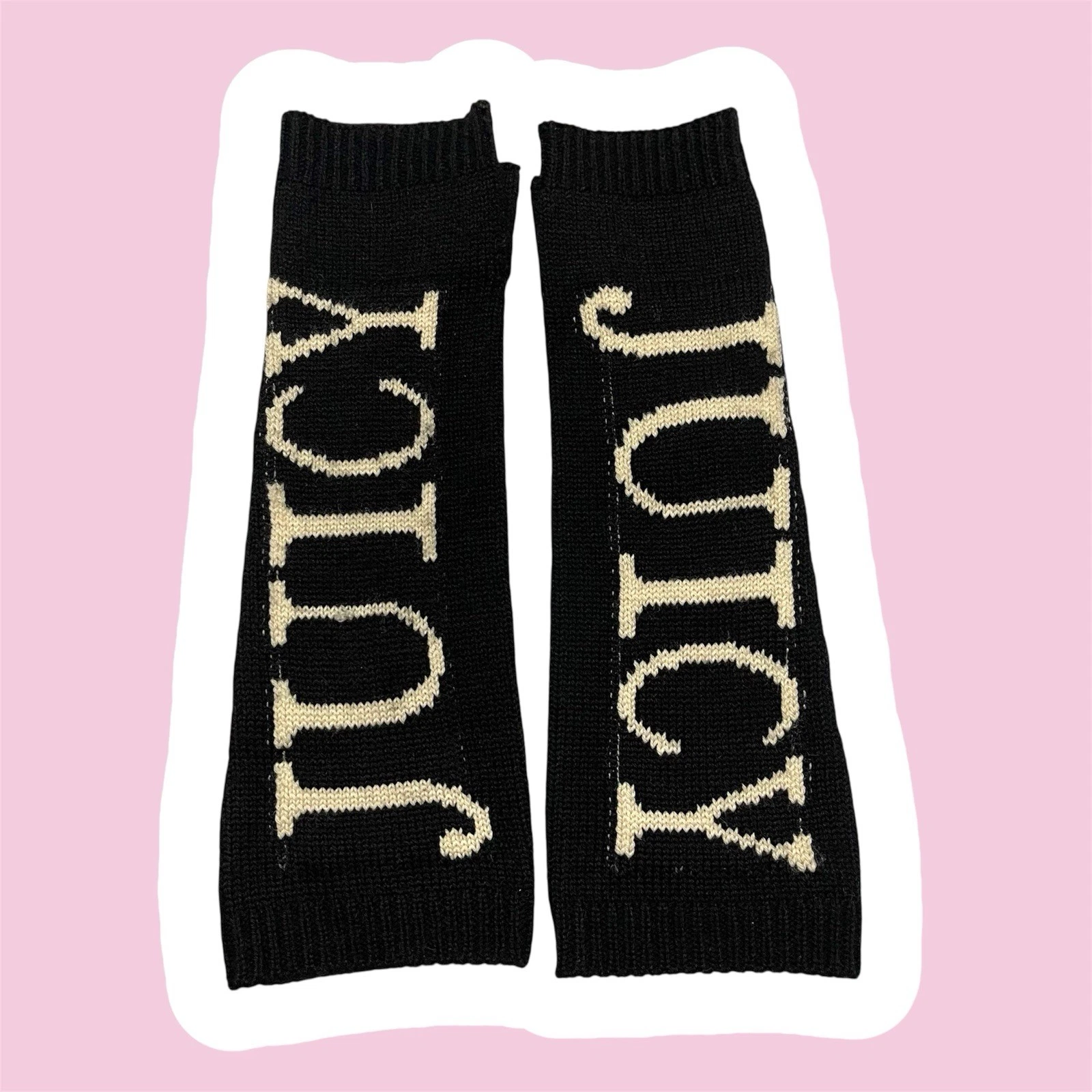Juicy Couture: Fingerless Black Glovelette Gloves With Juicy Embroidered • NEW