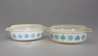 Vintage Pyrex Snowflake Blue 045 Casserole Dish Lot of 2 with Lids 2.5 Qt 1970s