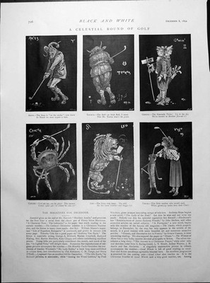 Antiker alter Druck himmlischer runder Golf Widder Stier Löwe Wide Gape Nilpferd 1894