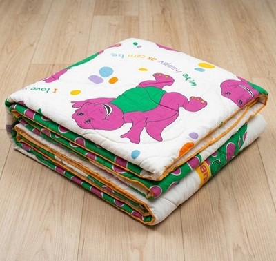 Vintage 1992 Barney The Dinosaur Full Comforter Blanket Quilt Lyons Group 90s