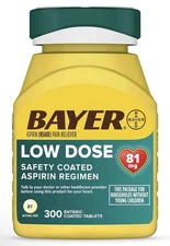 Bayer Low Dose Aspirin Regimen 81mg Pain Reliever Enteric Coated Tablets, 300 Ct