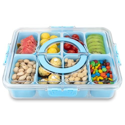 Divided Serving Tray with Lid and Handle,8 Compartments Snacks 1PCS Blue - Picture 2 of 8