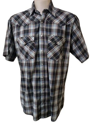 Western Shirt Men's Size LT Snap Up Bit & Bridle Collared Plaid  Cotton  Pockets