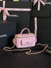 Auth Chanel Vanity Case Mini Handbag Pink Caviar Leather Top Handle Crossbody