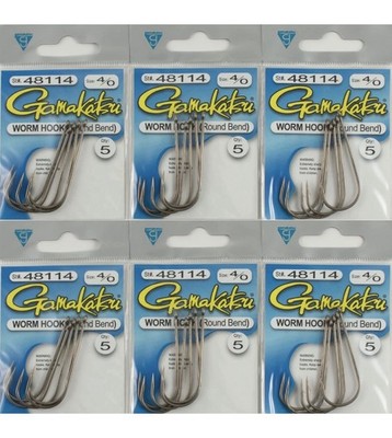 (LOT OF 6) GAMAKATSU WORM HOOK ROUND BEND BRONZE 4/0 Free Shipping