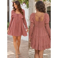 Free People NWT Glass Roses Mini Dress Womens Medium Pink Geometric Smocked Boho