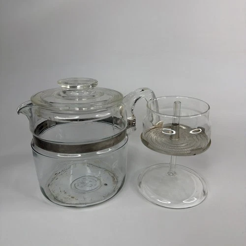 Vintage Pyrex Glass 6 Cup Percolator Coffee Pot Kitchen Accessory Read Chipped