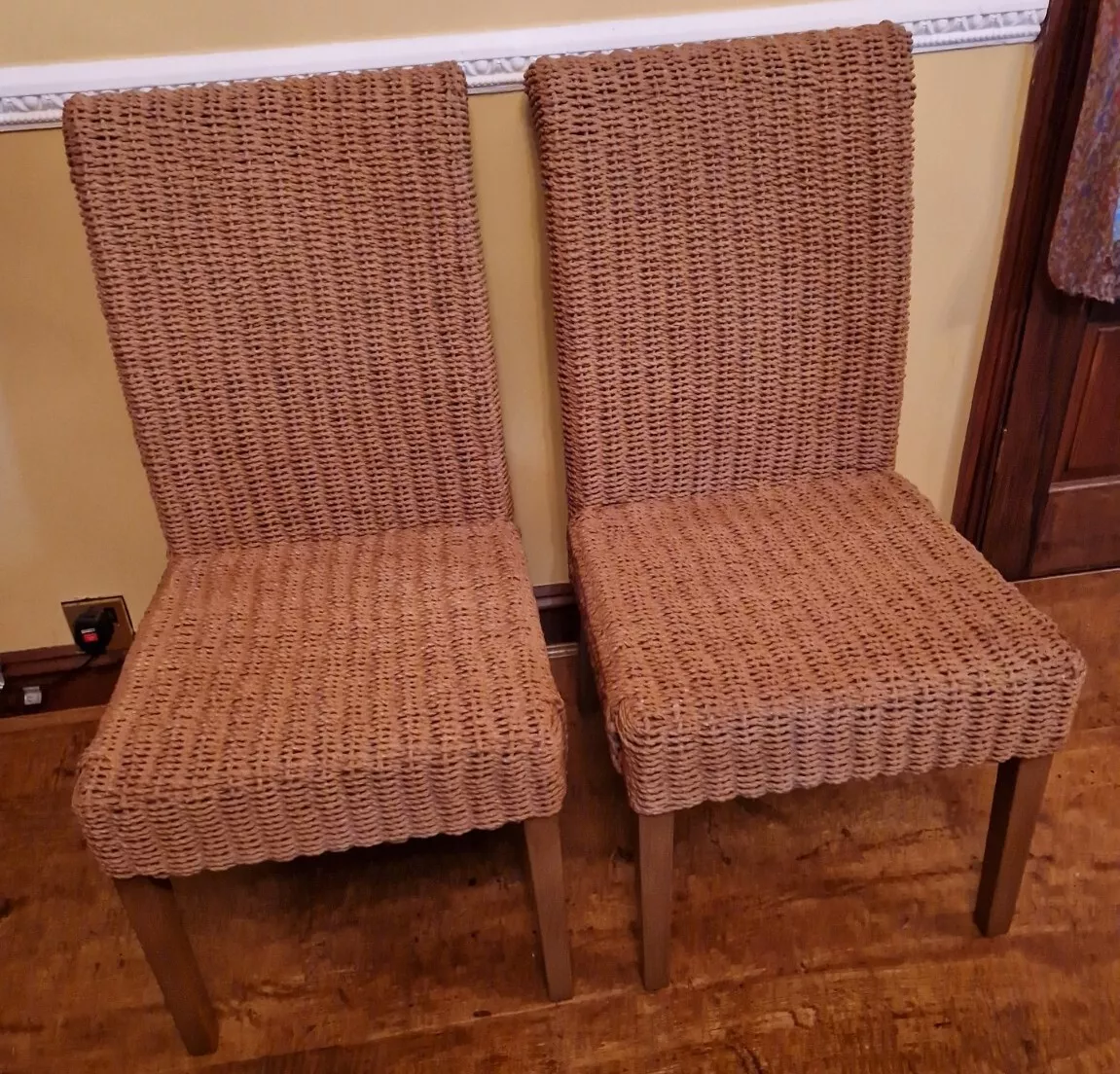 NEXT SET OF 2 THICK WICKER RATTAN HIGH BACK DINING CHAIRS EXTRA