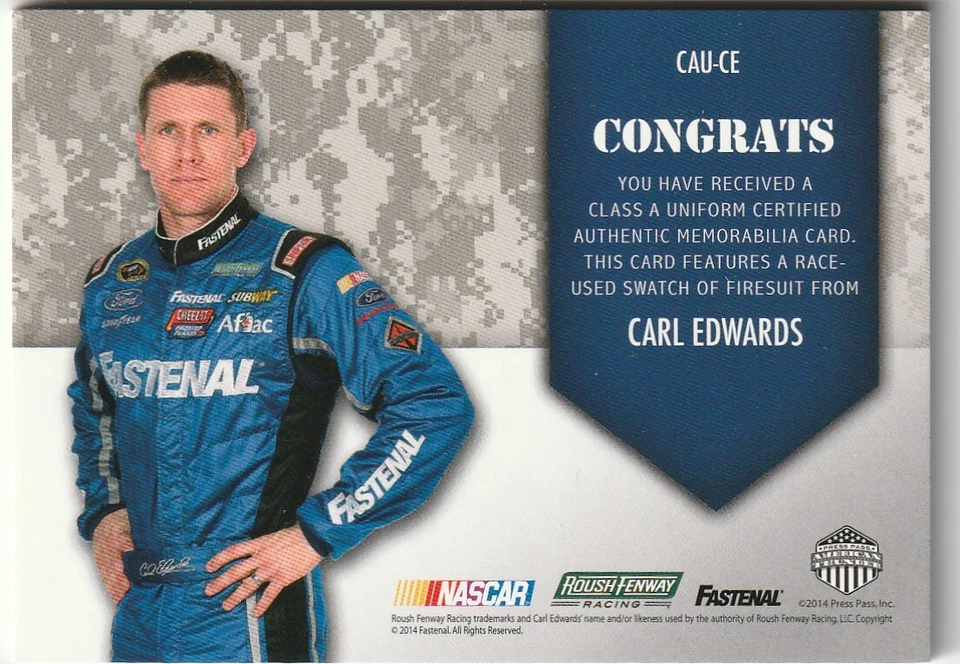 CARL EDWARDS 2014 PRESS PASS AMERICAN THUNDER CLASS A UNIFORM  48/99 - Image 2 of 2