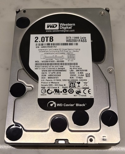 Western Digital Caviar Black 2TB Internal 7200RPM 3.5" (WD2001FASS) HDD SMART