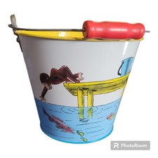 Vintage Curious George Schylling Tin Pail Sand Bucket 6" tall 7" round