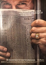 1980 De Beers Ring Jewelry PRINT AD Newspaper VTG 80s He Knows How Wear Diamonds