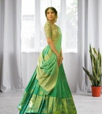 Function Style Unstitched Kanjivaram Silk Half Saree Lehenga Blouse SC-B