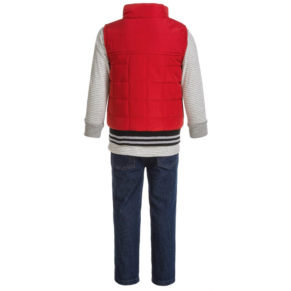 Conjunto de 3 piezas de cuarteles generales para niños: chaleco rojo, sudadera con capucha y pantalones de mezclilla bebés talla 12 meses Foto 3 de 4