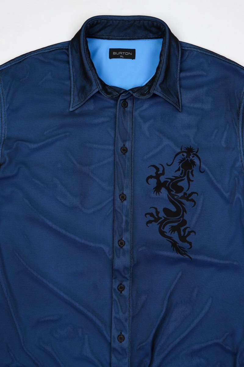Burton Vintage Dragon Graphics Blue Mesh Double Layered Shirt Size