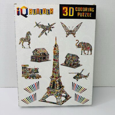 IQ Builder 3D Coloring Puzzle 9 Puzzles, 40 Markers,