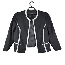 Womens Black Label By Evan-Picone Black/White Trim Blazer Jacket Open Front 16