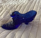 Vintage Fenton Blue Drape Cat Head Glass Slipper Shoe Figurine — photo 3