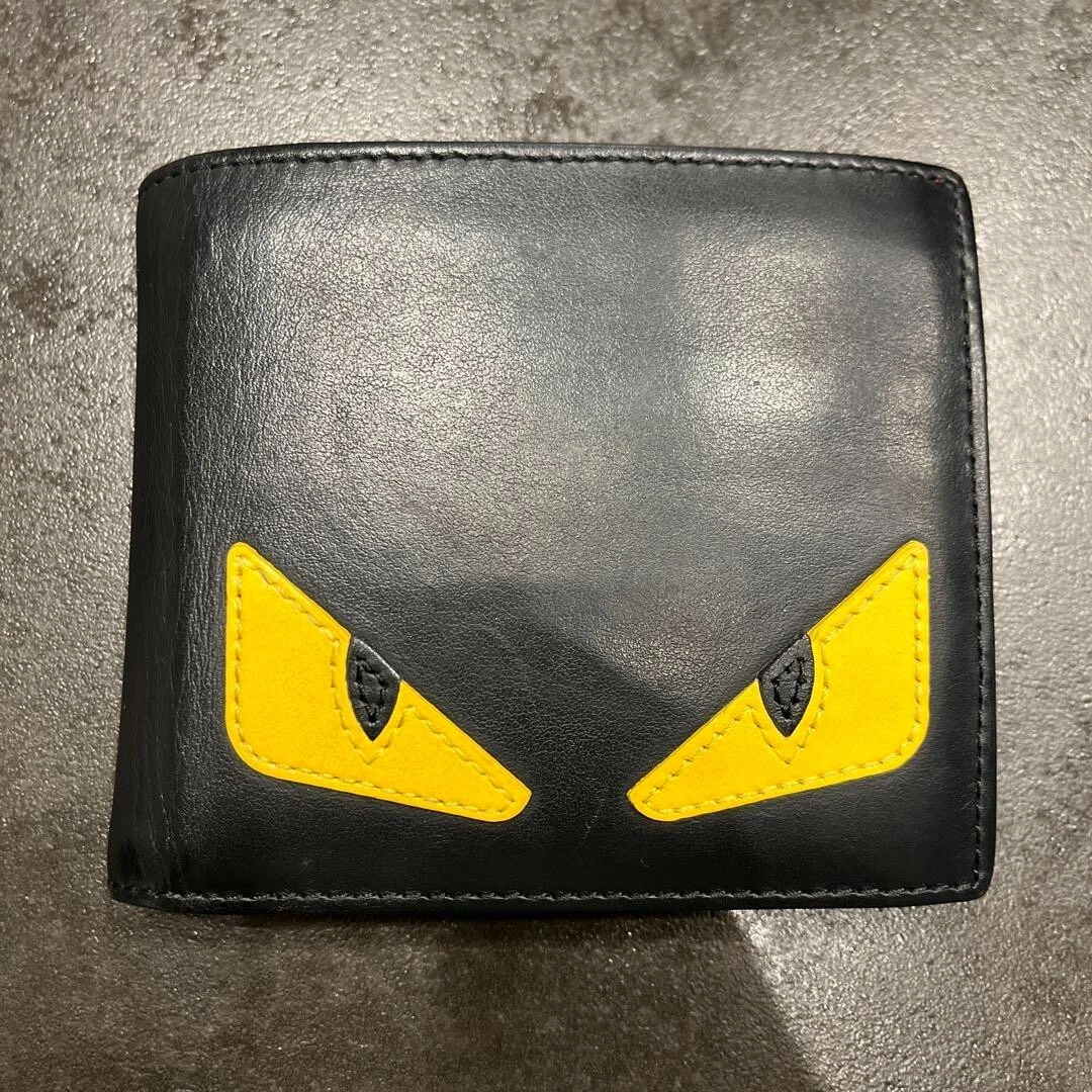 FENDI: credit card holder in leather with Bag Bugs eyes - Black