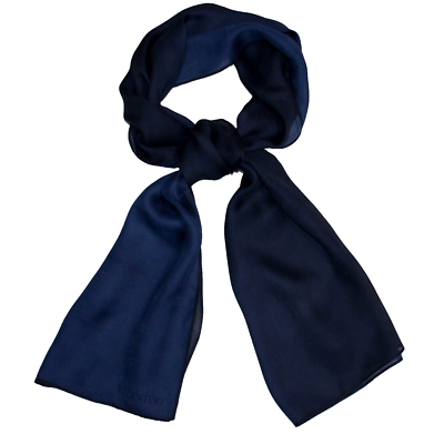 Valentino silk scarf V Logo Blue 173x66cm Italian mulberry silk