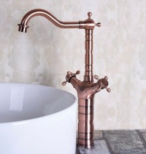 Antique Red Copper Bathroom Mixer Tap Double Handle Vessel Sink Faucet Znf127