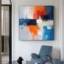 Hand Painted Abstract Painting Texture Acrylic Modern Art Orange Oil Painting