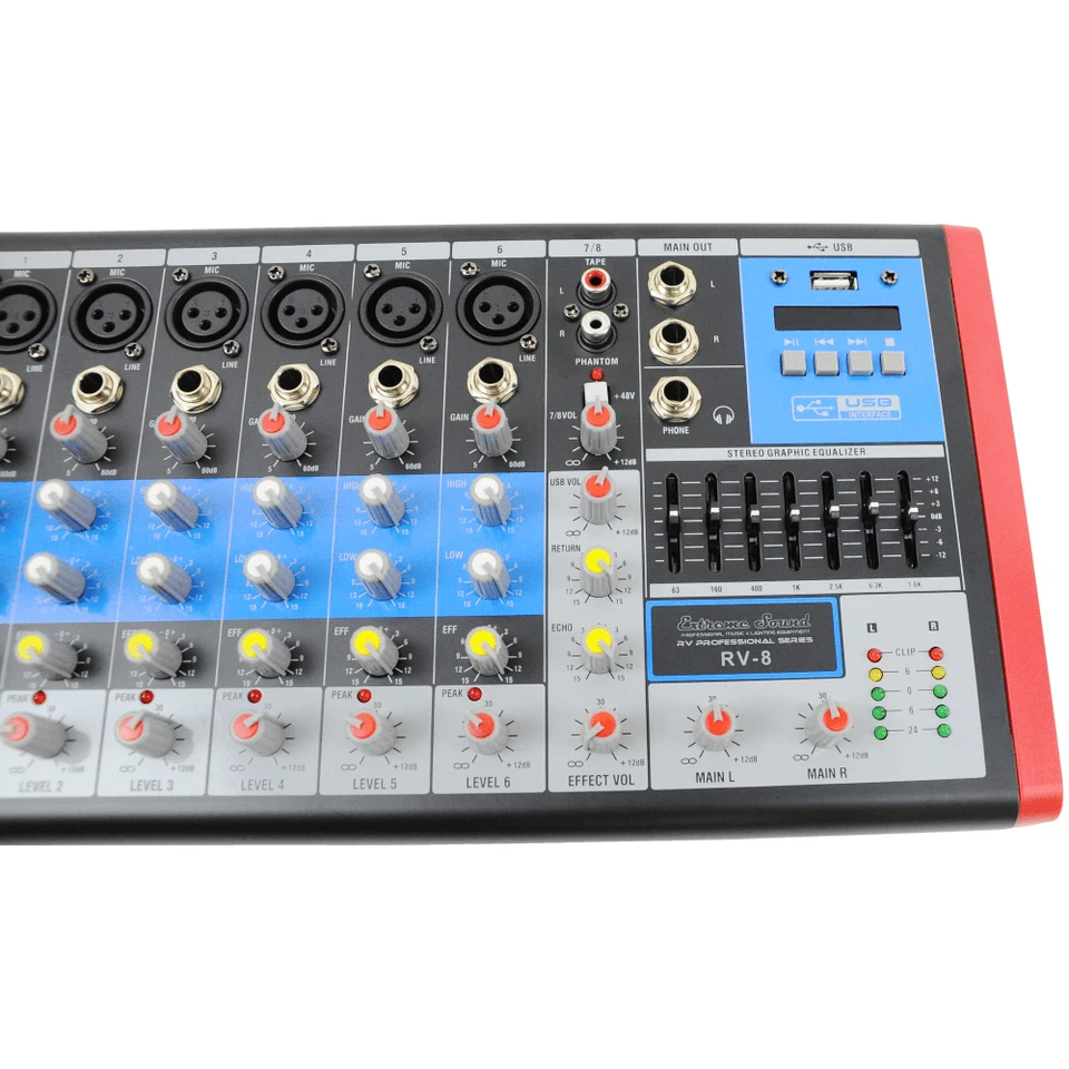MIXER 8 CANALI PROFESSIONALE CON USB BLUETOOTH EFFETTI ECO DJ KARAOKE PIANOBAR - Immagine 2 di 2