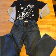 Carter's Black Kids Shirt Long Sleeves Levi's 505 Regular Blue Jeans Boys Size 7