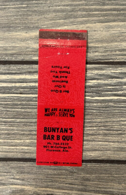 Vintage Bunyans Bar B Que Florence Ala Matchbook Cover Advertisement 
